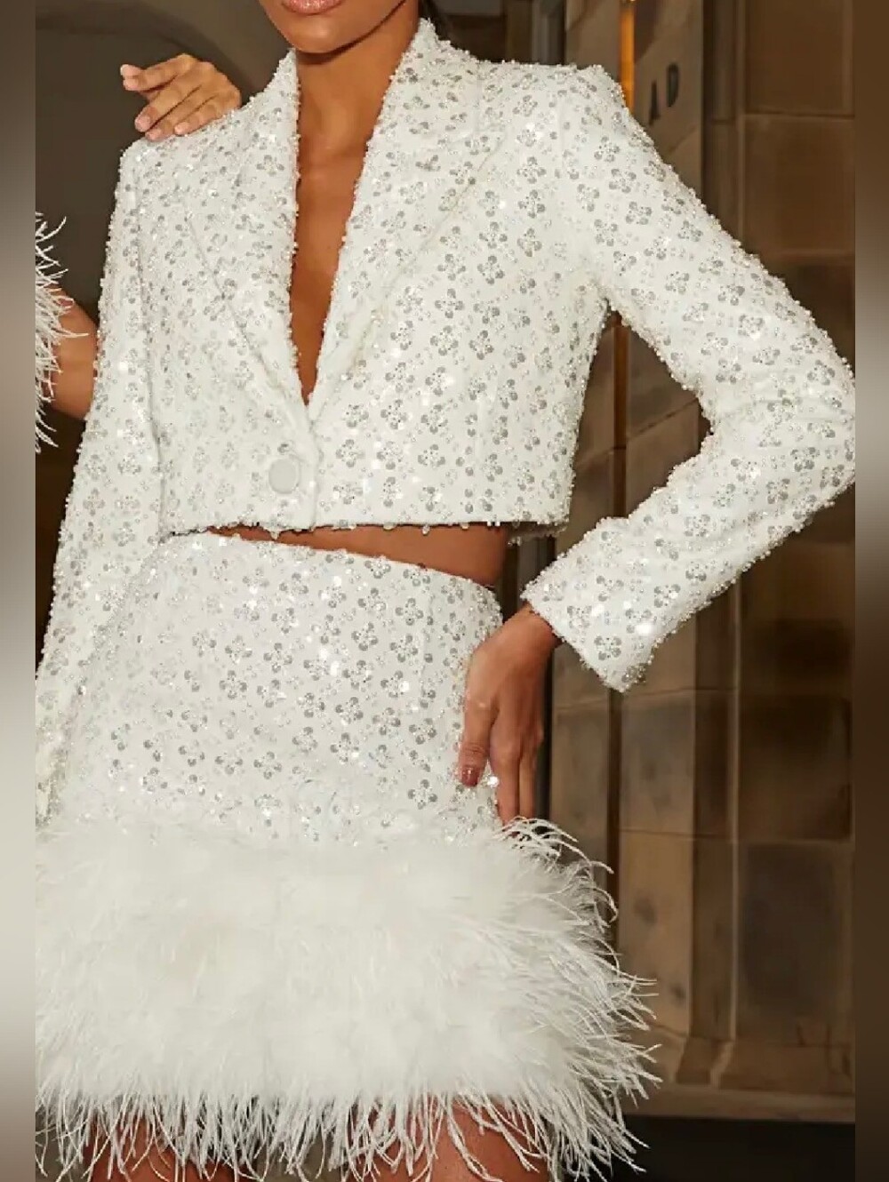 Nadine Merabi Clara Cropped Bride Jacket Size Medium (Jacket Only)
